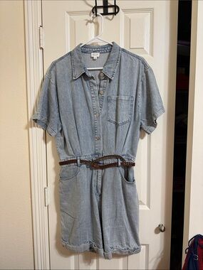Le Lis Light Blue Denim Short Sleeve Romper